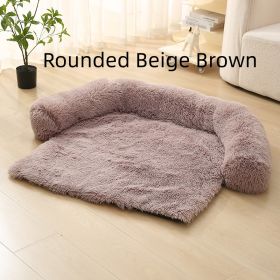 Pet Dog Plush Winter Warm Sofa Cushion (Option: Rounded Beige Brown-M)