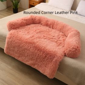 Pet Dog Plush Winter Warm Sofa Cushion (Option: Rounded Corner Leather Pink-M)