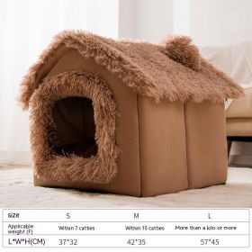 Dog Autumn And Winter Pet Cat Sponge Nest Teddy Closed (Option: Brown Snow House-S)