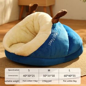 Warm Velvet Padded Thickened Small Dog Nest (Option: Blue Elk-L)